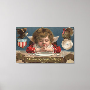 Child Praying at Dinner-Table Canvas Print