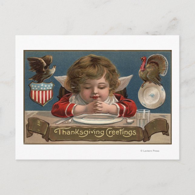 Child Praying at Dinner-Table Holiday Postcard (Front)