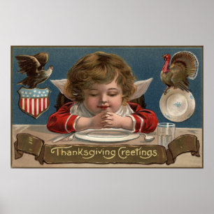 Child Praying at Dinner-Table Poster