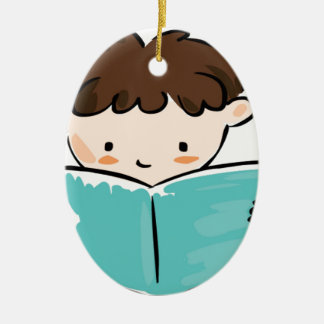 Child reading a book ceramic tree decoration