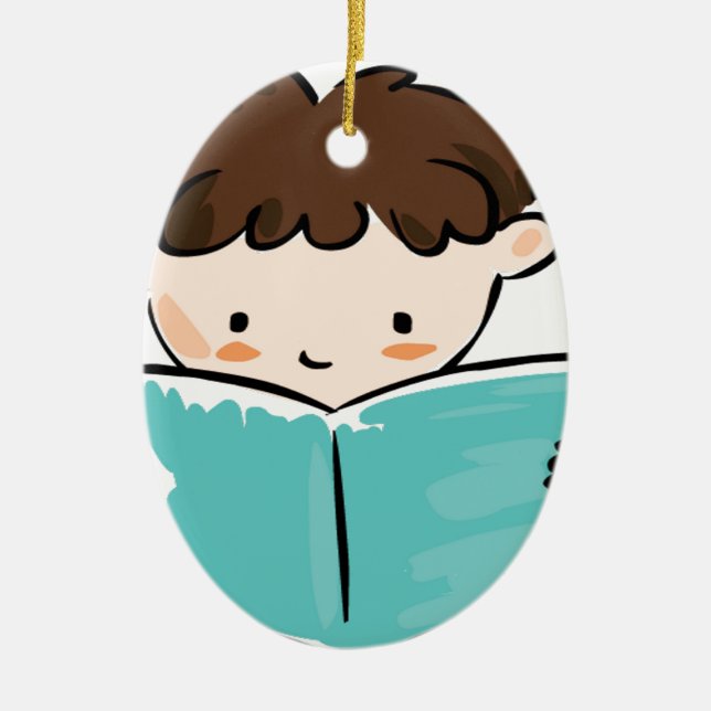 Child reading a book ceramic tree decoration (Front)