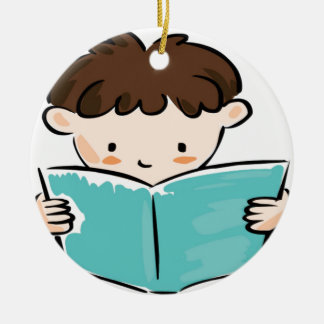Child reading a book ceramic tree decoration