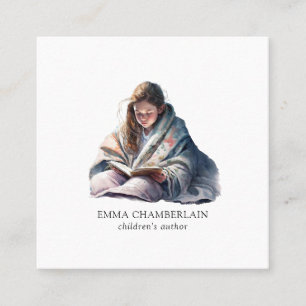Child Reading A Book Children's Author Square Business Card