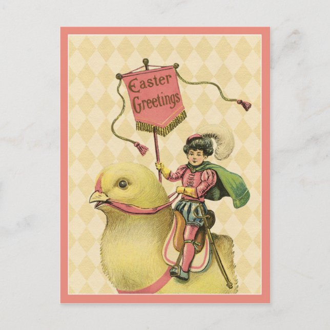 Child Riding Easter Baby Chick Holiday Postcard (Front)