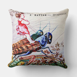 Child Riding Grasshoppers Cushion