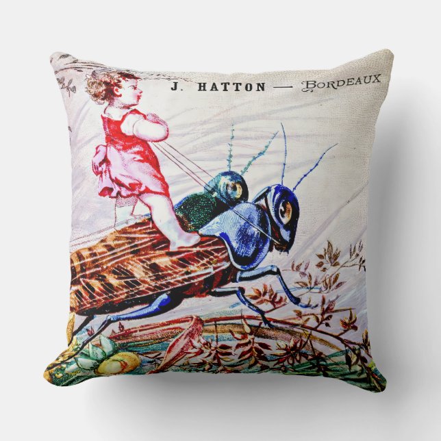 Child Riding Grasshoppers Cushion (Front)