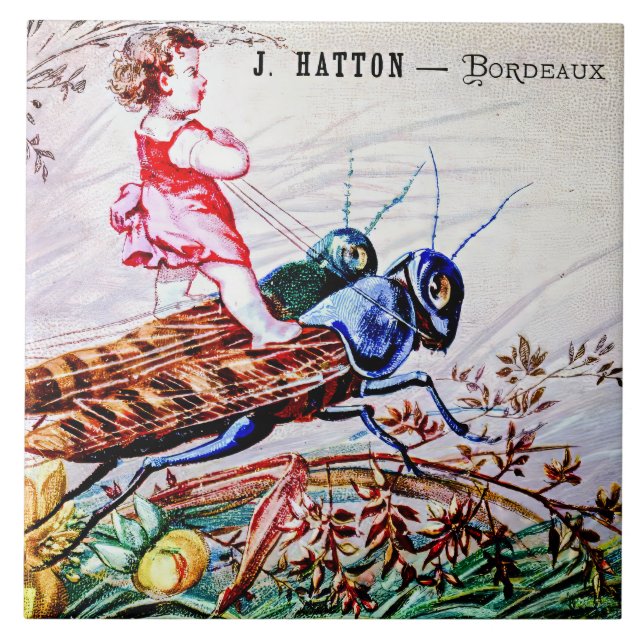 Child Riding Grasshoppers Tile (Front)