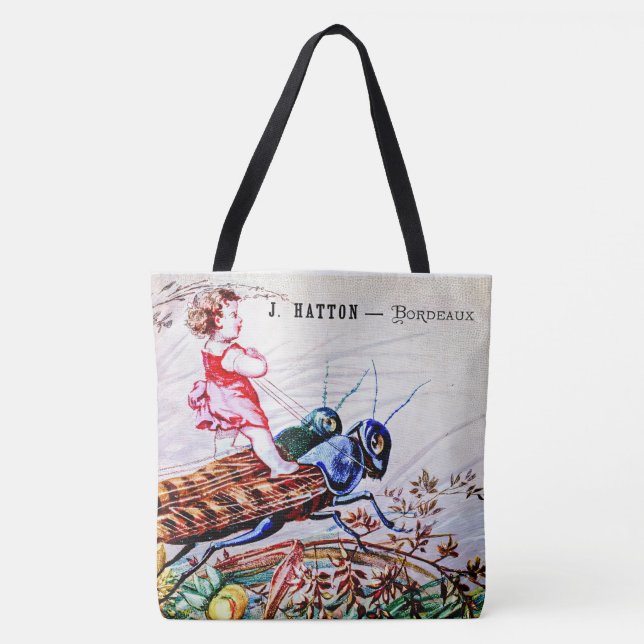 Child Riding Grasshoppers Tote Bag (Front)
