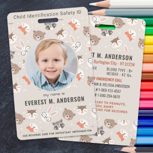 Child Safety Emergency Kids Photo Identification ID Badge