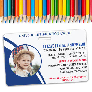 Child Safety Identification Modern Custom Photo ID ID Badge