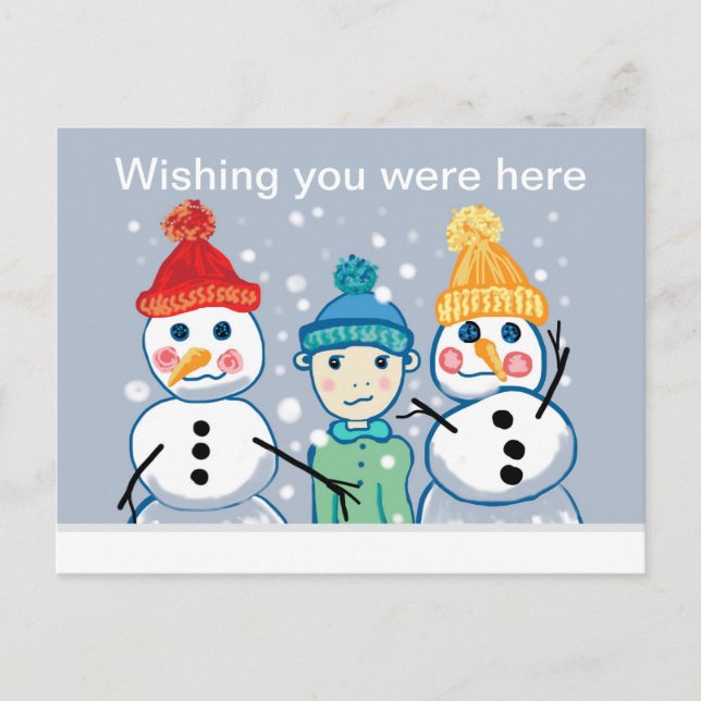 Child, Snowmen and beanies Postcard (Front)
