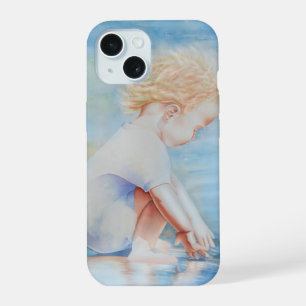 Child toddler on beach lakefront water scene iPhone 15 case