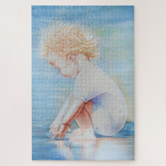 Child toddler on beach lakefront water scene  jigsaw puzzle (Vertical)