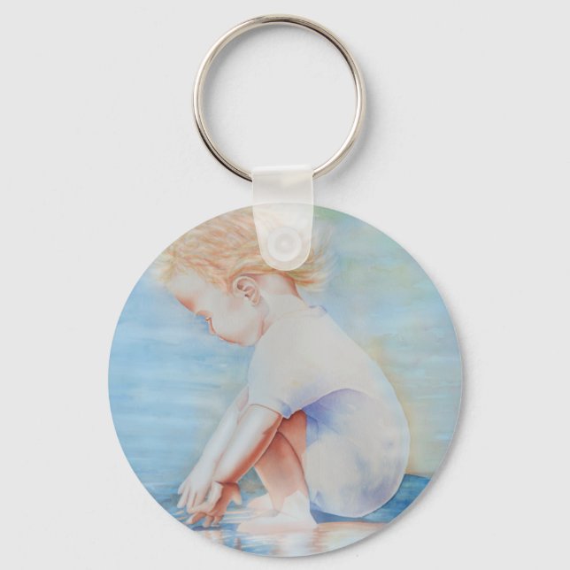 Child toddler on beach lakefront water scene  key ring (Front)