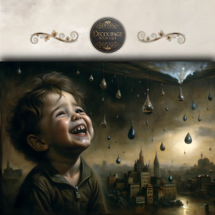 Child Under Rain Surreal Scene Decoupage Tissue Paper