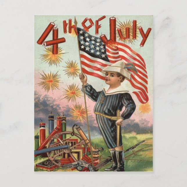 Child US Flag Fireworks Firecracker Explosion Postcard (Front)