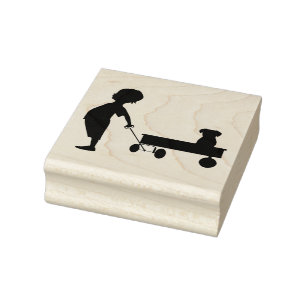 Child, Wagon and Puppy Rubber Stamp