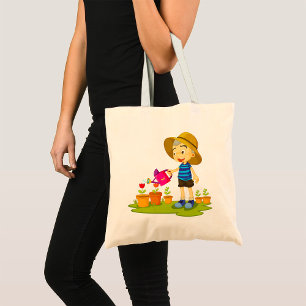 Child Watering Plants Garden Tote Bag