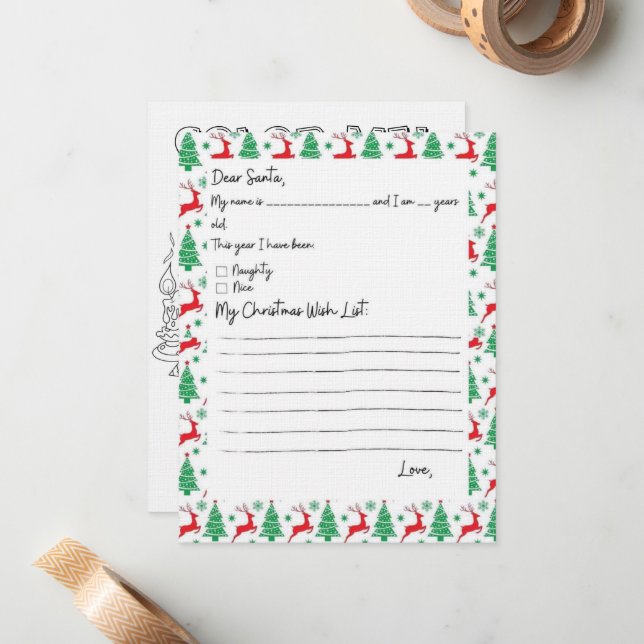 Child Wish List To Santa Colouring Card (Front/Back In Situ)