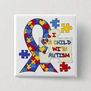 Child With Autism Awareness Ribbon 15 Cm Square Badge