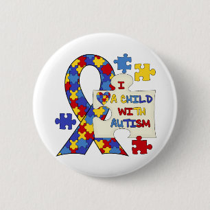 Child With Autism Awareness Ribbon 6 Cm Round Badge