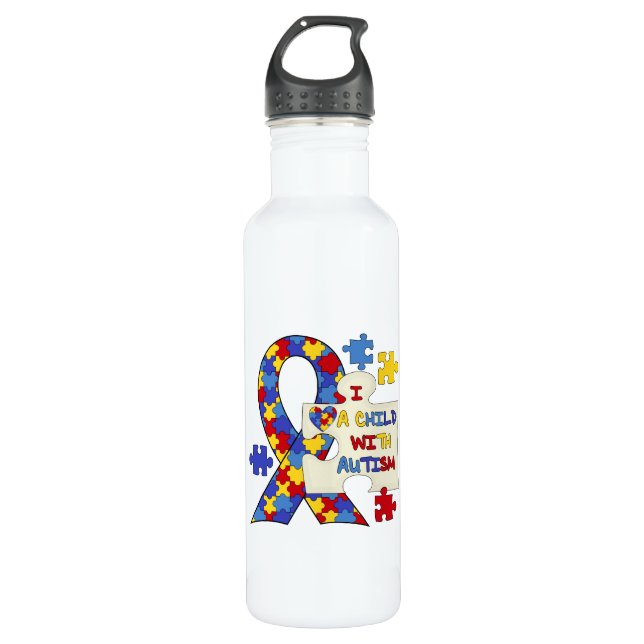 Child With Autism Awareness Ribbon 710 Ml Water Bottle (Front)