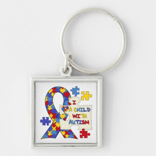 Child With Autism Awareness Ribbon Key Ring