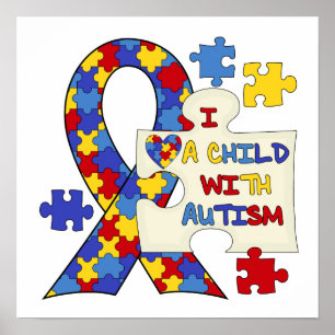 Child With Autism Awareness Ribbon Poster