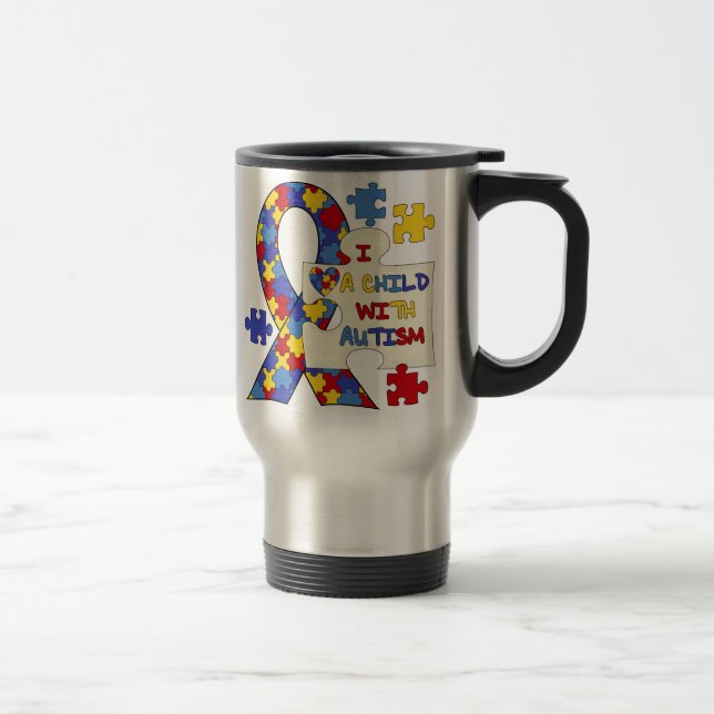 Child With Autism Awareness Ribbon Travel Mug (Right)