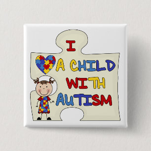 Child WIth Autism Brunette Girl 2 15 Cm Square Badge