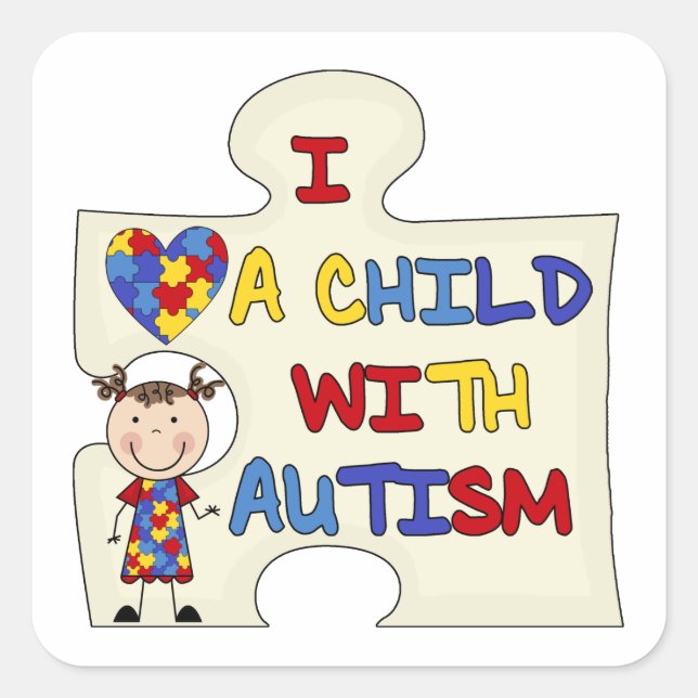 Child WIth Autism Brunette Girl 2 Square Sticker (Front)
