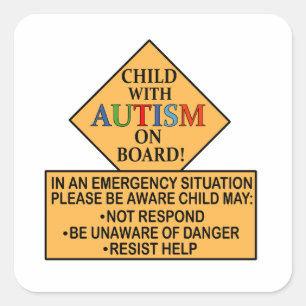 Child with autism on board autistic child in car square sticker
