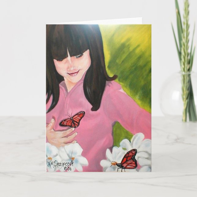 Child with Butterfly Cute Greeting Card (Front)