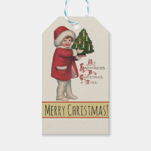 Child with Christmas Tree Vintage Illustration Art Gift Tags
