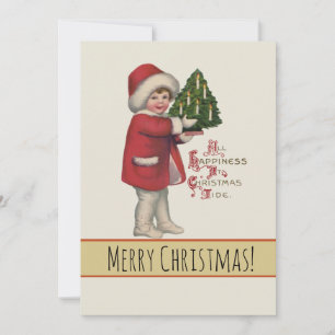 Child with Christmas Tree Vintage Illustration Art Holiday Card