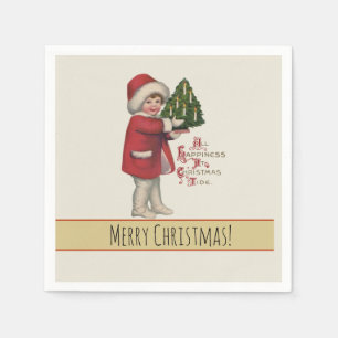 Child with Christmas Tree Vintage Illustration Art Napkin