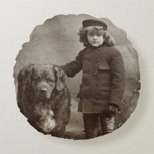 Child With Dog, C1885 Round Cushion