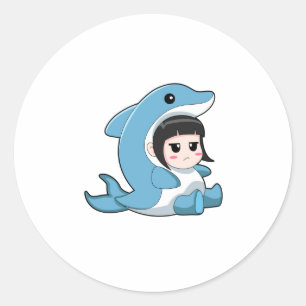 Child with Dolphin Costume Classic Round Sticker