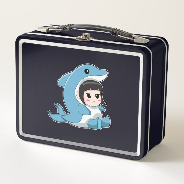 Child with Dolphin Costume Metal Lunch Box (Front)