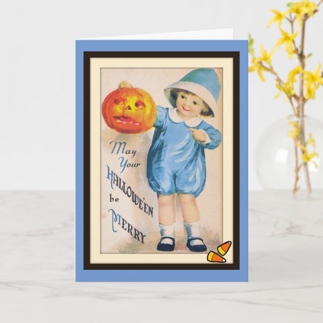 Child with Halloween Jack O' Lantern Card (Yellow Flower)