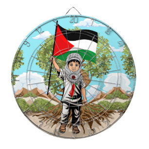 Child with Keffiyeh Palestine Flag and Olive Tree  Dartboard