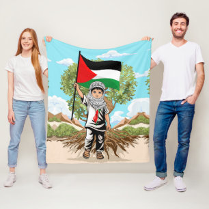 Child with Keffiyeh Palestine Flag and Olive Tree Fleece Blanket