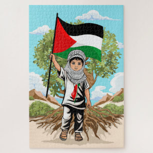 Child with Keffiyeh Palestine Flag and Olive Tree Jigsaw Puzzle