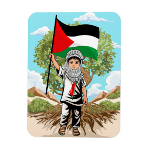 Child with Keffiyeh Palestine Flag and Olive Tree Magnet