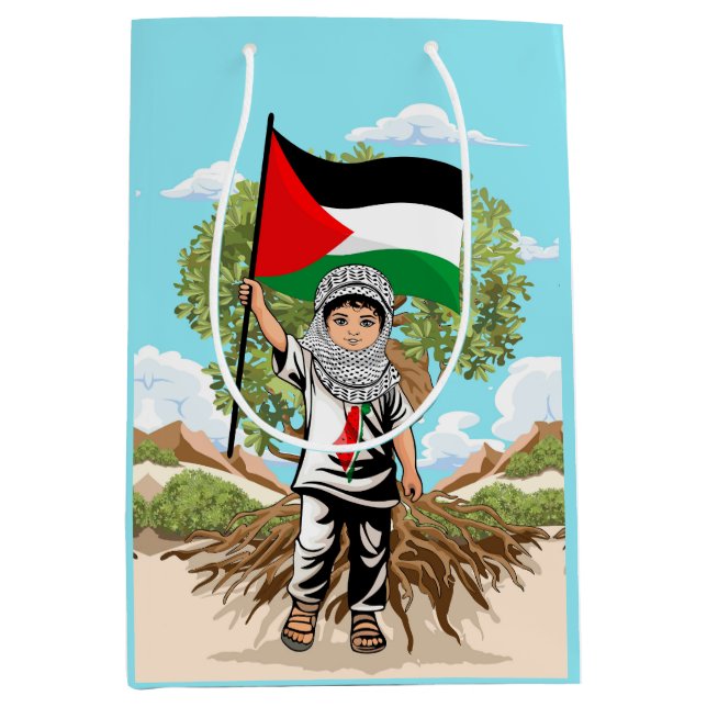 Child with Keffiyeh Palestine Flag and Olive Tree  Medium Gift Bag (Front)