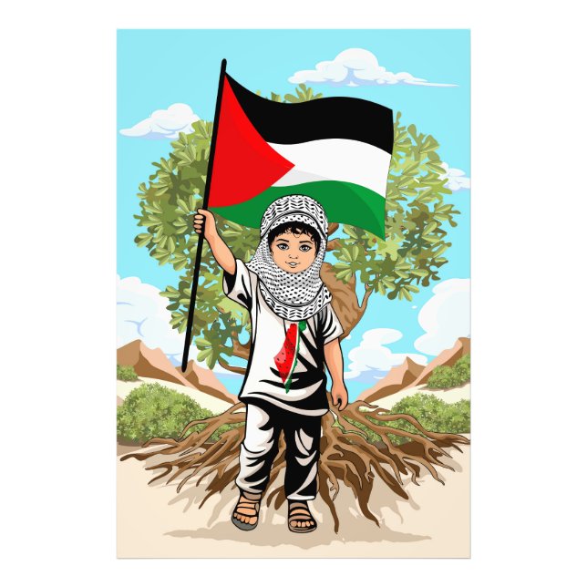 Child with Keffiyeh Palestine Flag and Olive Tree  Photo Print (Front)