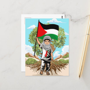 Child with Keffiyeh Palestine Flag and Olive Tree  Postcard
