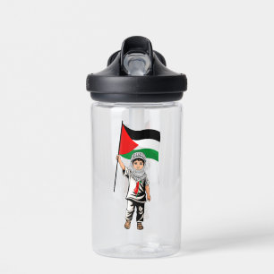Child with Keffiyeh Palestine Flag and Olive Tree Water Bottle