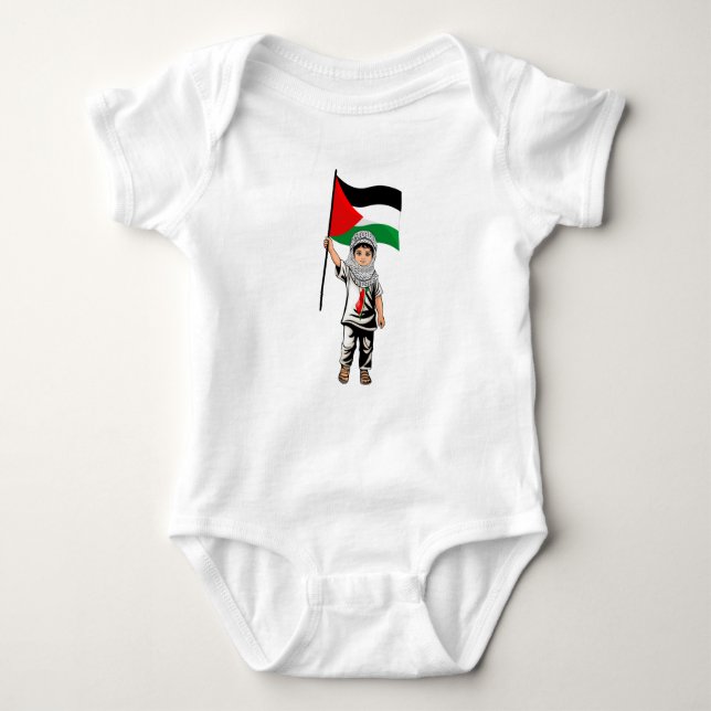 Child with Keffiyeh Palestine Flag  Baby Bodysuit (Front)
