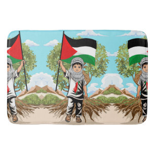 Child with Keffiyeh Palestine Flag  Bath Mat